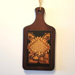 Vintage Wood Cutting Board w/ Decoupage Indian Pudding Recipe Wall Art 13.5"x7"